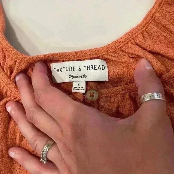 Madewell Texture Thread Tiered Sleeve Top Orange Scoop Neck Women's Small Boho - Picture 4 of 7